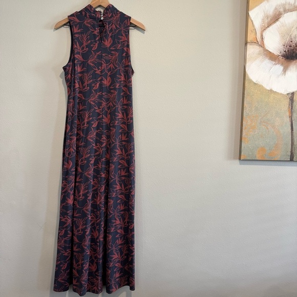 Garnet Hill Mock-Neck Knit Maxi Dress Floral Sleeveless Stretch M - Picture 3 of 7